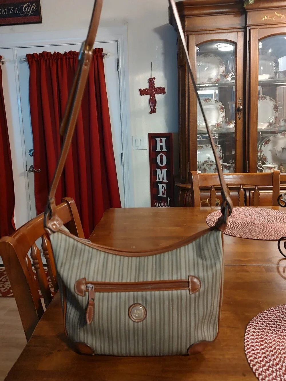 Striped Green & Brown Crossbody Shoulder Bag